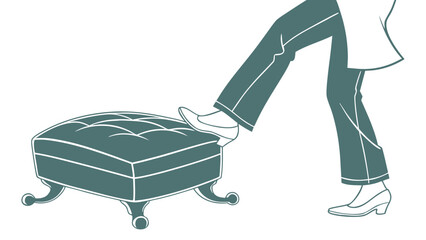 Elegant vector illustration of a person's leg resting on a classic tufted ottoman, symbolizing relaxation and comfort