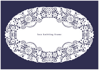 上品なレース編みフレーム　クラシックで繊細な白い楕円レース模様素材