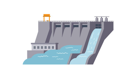 Modern Hydroelectric Dam Generating Renewable Energy Illustration green energy