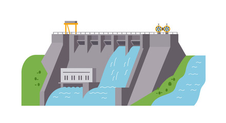 Hydroelectric Dam Illustration Generating Clean Energy Sustainable Power green energy