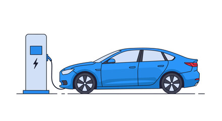 Blue Electric Car Charging at a Station Sustainable Transportation Illustration green energy