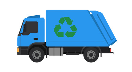 Blue Recycling Truck Cartoon Illustration Environmental Conservation Concept green energy