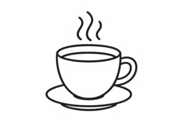 Coffee cup line icon vector, hot beverage symbol, steaming tea mug drawing, transparent background graphic design element