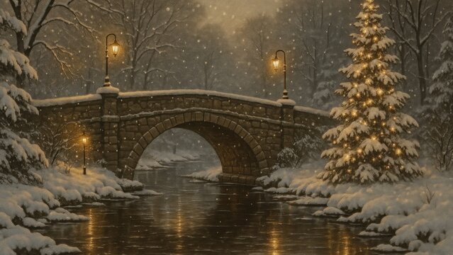 Serene winter bridge scene wallpaper for desktop screen
