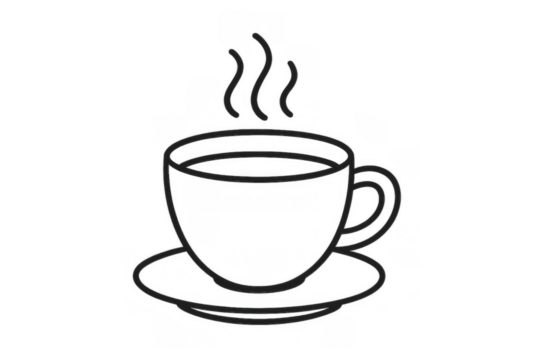 Coffee cup line icon vector, hot beverage symbol, steaming tea mug drawing, transparent background graphic design element