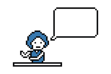 Cartoon cute of man review , feedback , talk or chat box blank say speak male boy decoration 8 bit design.