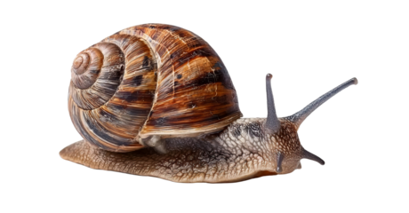  realistic snail isolated on a white background. photo-realistic, high resolution, high detail, stock photography. lighting and shadow effects, large aperture f/2.8, very sharp focus, sharp foreground