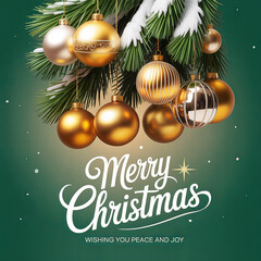 Elegant Merry Christmas festive background with sparkling gold a
