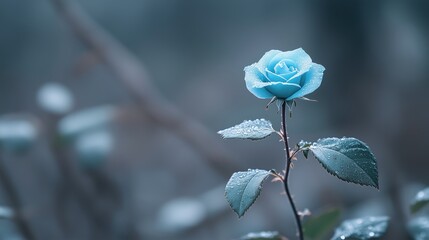 Delicate Blue Rose with Morning Dew Drops