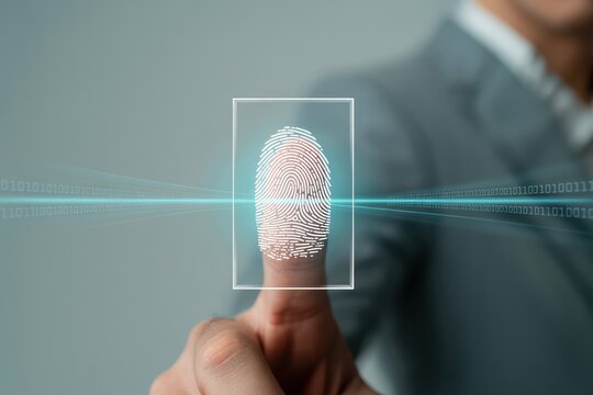 Biometric fingerprint scan security identification technology authentication access control system data protection - Powered by Adobe