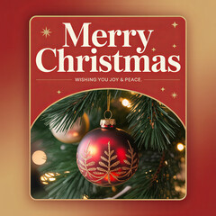 Elegant Merry Christmas Greeting Card with Festive Red Ornament