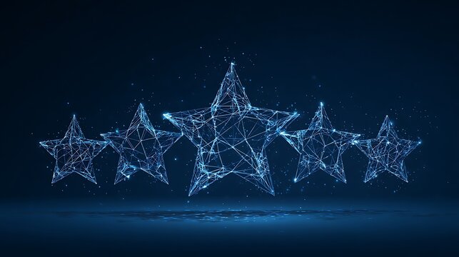 Five Star Rating Wireframe Concept. Low Poly Review System with Glowing Abstract Technology. - Powered by Adobe