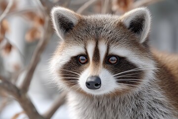 Fototapeta premium Striking close-up portrait of a wild raccoon with captivating, reflective eyes