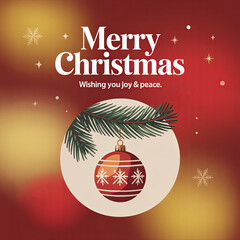 Merry Christmas Greeting Card with Festive Ornament, Pine Branch