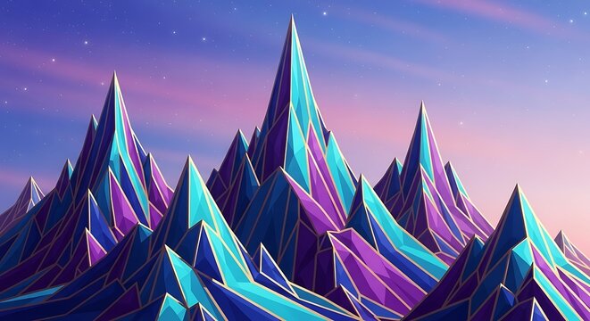 Abstract illustration of crystalline mountains under a twilight sky landscape - Powered by Adobe