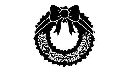 Black and white illustration of a wreath with a bow, symbolizing remembrance or mourning.