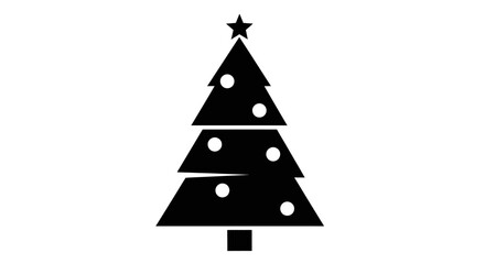 A stylized black Christmas tree silhouette with ornaments and a star.