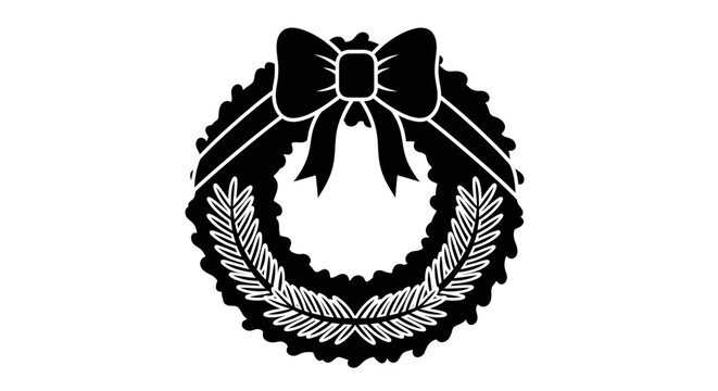 Black and white illustration of a wreath with a bow, symbolizing remembrance or mourning.