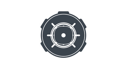 Circular graphic with concentric rings and radial lines, set against a white background.