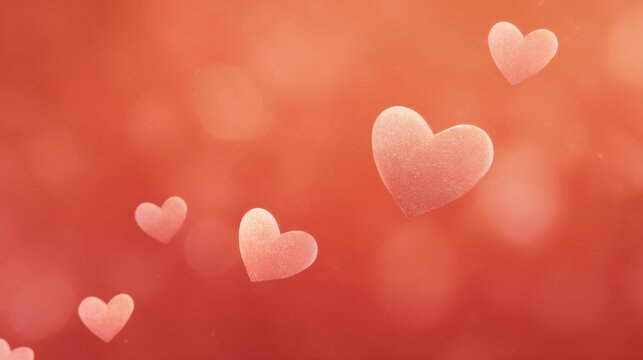 Soft Pink Hearts Floating Against a Gentle Red Background with a Bokeh Effect, Perfect for Romantic Themes and Valentine's Day Celebrations - Powered by Adobe