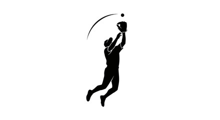 Dynamic silhouette of baseball player making a stunning catch, showcasing athleticism and sportsmanship, ideal for athletic brands and sports illustrations