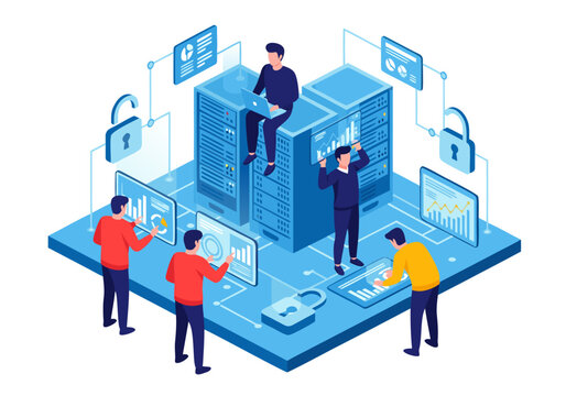 IT team manages secure data centers and network infrastructure, enhancing cybersecurity and optimizing information technology operations