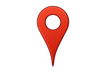 Red location marker pin icon for mapping, navigation, destination, and point of interest tracking on transparent background