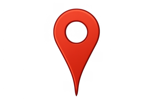 Red location marker pin icon for mapping, navigation, destination, and point of interest tracking on transparent background