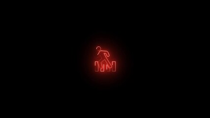 Neon glowing running man icon red color animation black background.