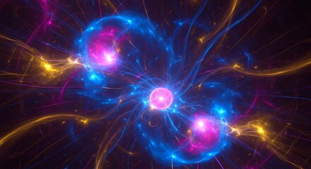 Abstract illustration of energy field with glowing spheres and lines