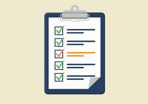 A Checklist or To-Do List With Completed and Pending Tasks Marked by Checkmarks and Orange Lines on a Clipboard
