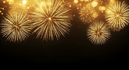 Golden fireworks exploding in the night sky creating a festive and celebratory atmosphere