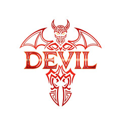 Obraz premium Red Tribal Devil Logo Design with Wings – Fierce Demon Symbol, Gothic Tattoo Style Illustration PNG