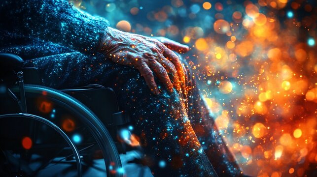 A striking visual representing the fragility and resilience of the human body during illness, showcasing an abstract rendering of age with a conceptual background emphasizing the fight.