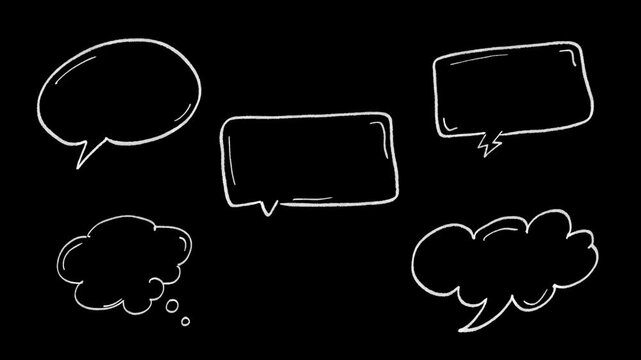 Animated hand drawn speech and thought bubble shapes with sketchy wobble on black background