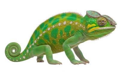 Fototapeta premium Green chameleon isolated on transparent background, a colorful reptile