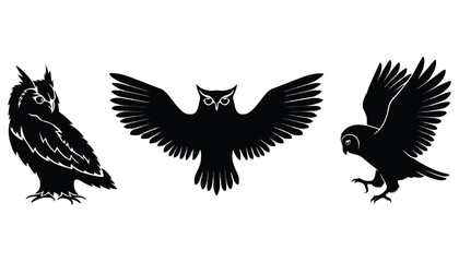Obraz premium Owl silhouette vector graphic black and white bird illustration