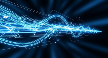 Abstract illustration of flowing blue energy lines against a black backdrop
