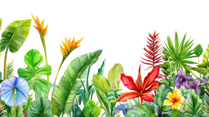 Tropical botanical flower with leaf plant isolated on white background, PNG transparent clipart.