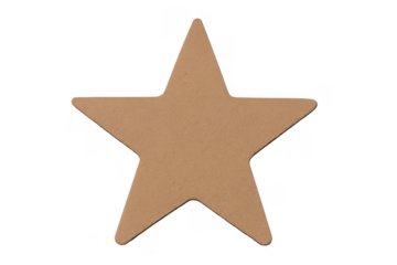 Cardboard star cutout on transparent background representing award, success, rating, and holiday decoration
