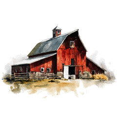 Watercolor vector illustration of Livestock Barn, isolated on white background. © Andrews
