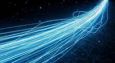 Abstract illustration of glowing blue lines representing digital data flow