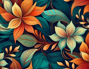 abstract seamless floral pattern background featuring stylized blossoms and leaves in a repeating design vibrant leaves
