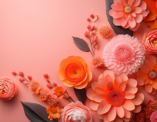 blushing pink backdrop showcasing vibrant orange peach and coral blooms pink vibrant