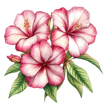 watercolor vector of Desert Rose Flower, isolated on a white background.