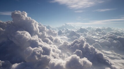 Fototapeta premium Majestic Cloudscape Above the Horizon with Soft Sunlight Illuminating the Fluffy White Clouds and a Vast Blue Sky in a Serene Atmosphere