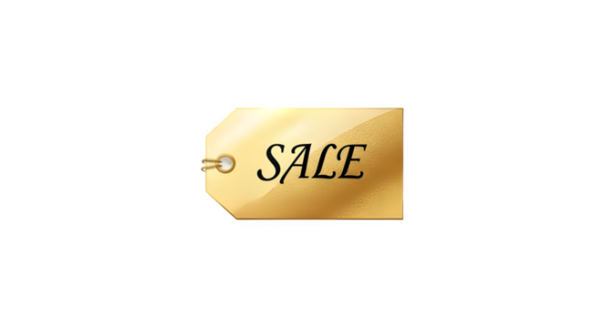 Golden Sale Tag PNG – Luxury Promo Label, Discount Price Badge, Gold Shopping Offer Sticker Graphic