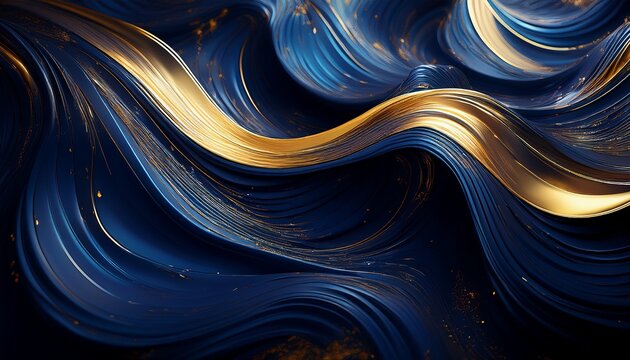 flowing navy blue waves with golden light accents image