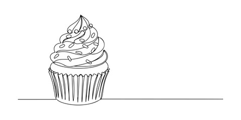 Continuous one line of a chocolate mousse cup with a swirl topping, representing indulgence and luxury, hand drawn vector illustration.