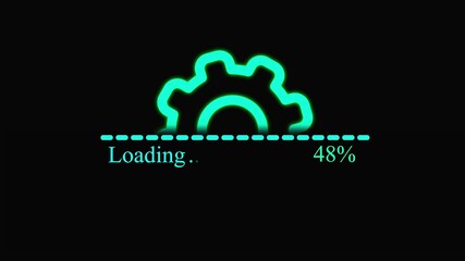 Progress in motion modern loading bar design. cyan color Loading, updating system, progress motion on black background.